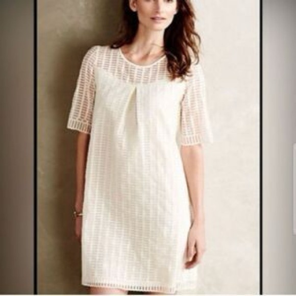 Maeve Anthropologie Cream Overlay Weave Dress Short Sleeve Size M - Picture 1 of 14